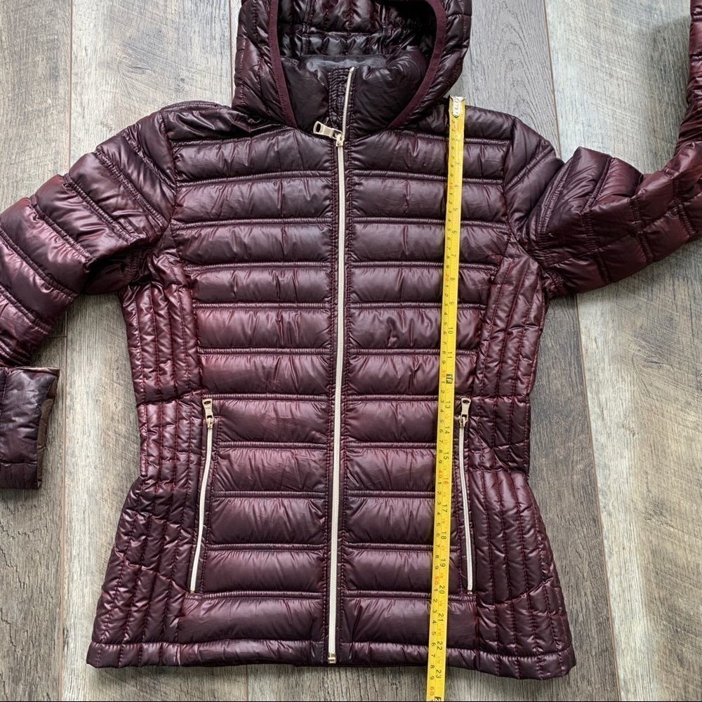 CALVIN KLEIN Hooded Packable Premium Down Puffer Coat Eggplant Wine XS - Picture 14 of 15